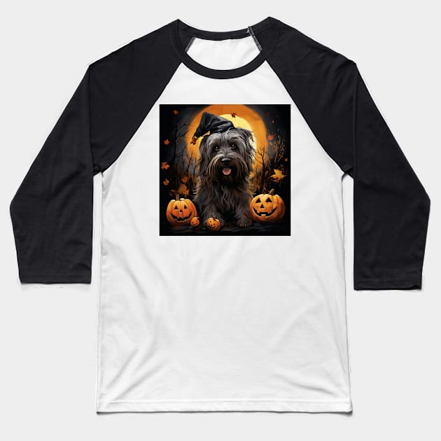 Black Skye Terrier Halloween Baseball T-Shirt by NatashaCuteShop